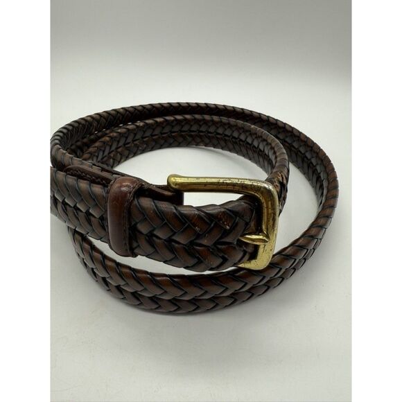 Fossil Belt Mens 40 Braided Woven Leather Brass Buckle Casual Classic - Picture 1 of 7